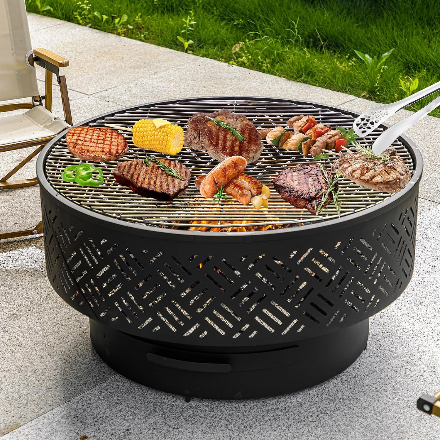 طاولة حفرة نار معدنية مستديرة  - مراجعة Camping Cooking Fire Pit وسعره